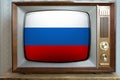 Old tube vintage TV with the national flag of Russia on the screen, the concept of eternal values Ã¢â¬â¹Ã¢â¬â¹on television, global